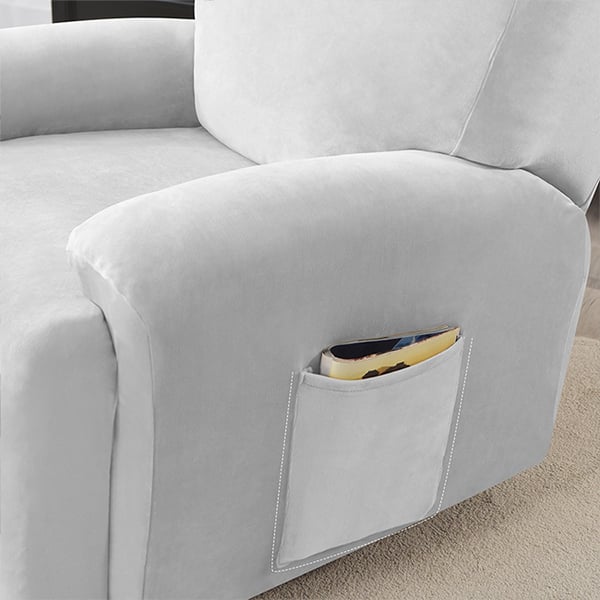 Päällinen nojatuoliin taittuvalla jalkatuella (4 osaa), samettia, vaaleanharmaa