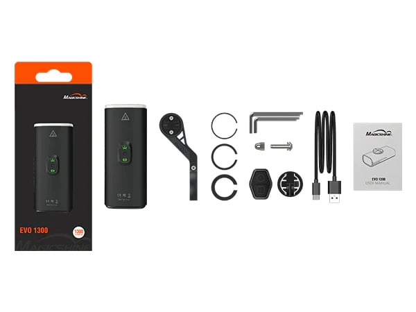 Magicshine EVO 1300 USB Forlygte til Cykel + Fjernbetjening og Garmin Holder