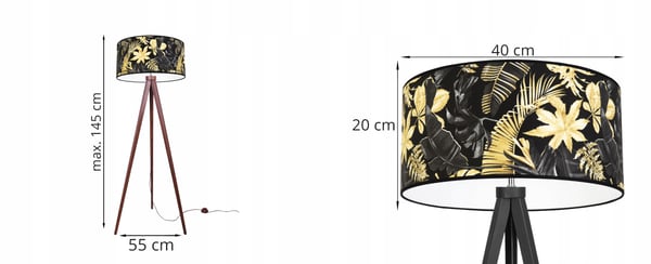 GULVLAMPE MED TRIPODSKÆRM GYLDNE BLOMSTER LED