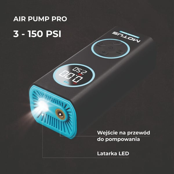 Motus AirPump Pro Turkis Edition 96W 7500 mAh trykkmåler