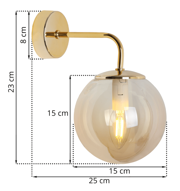 SIENA GYLDEN VÆGLAMPE 1 FLAD HONNINGLAMPE E14