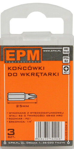 SKRUETRÆKKERBIT 25MM 3STK PZ1 - E-400-0374