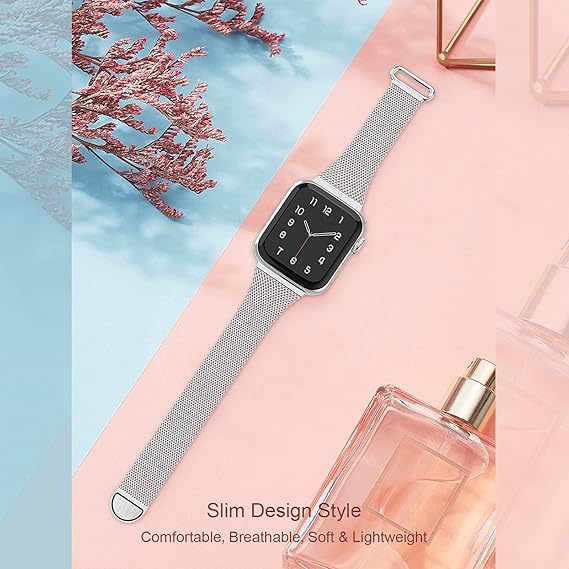 Apple Watch -ranneke 1/2/3/4/5/6/7/8/9/SE 38/40/41 mm Hopeanvärinen Teräs