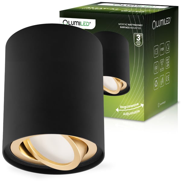 Taklampa HALOGENSPOT rörkupol vridbar GU10 rund svart-guld 84mm AMAT-M LUMILED