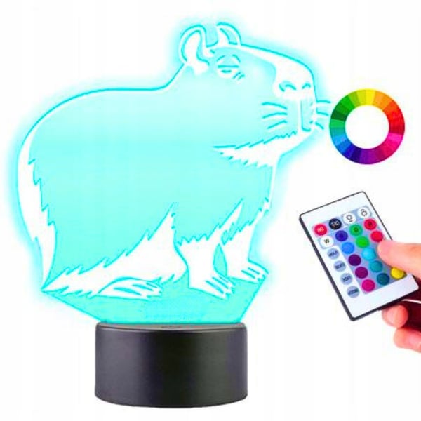 Yöpöytälamppu lapsille Kapibara 16 LED 3D ja kaukosäädin Yöpöytälamppu lapsille Kapibara 16 LED 3D ja kaukosäädin