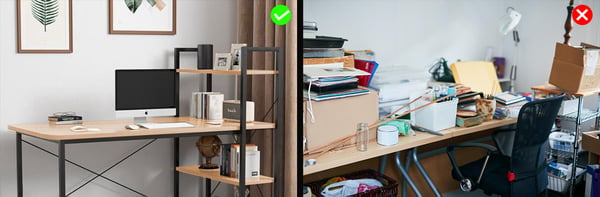 Sort loftcomputerbord med metalhylder til kontor eller skole