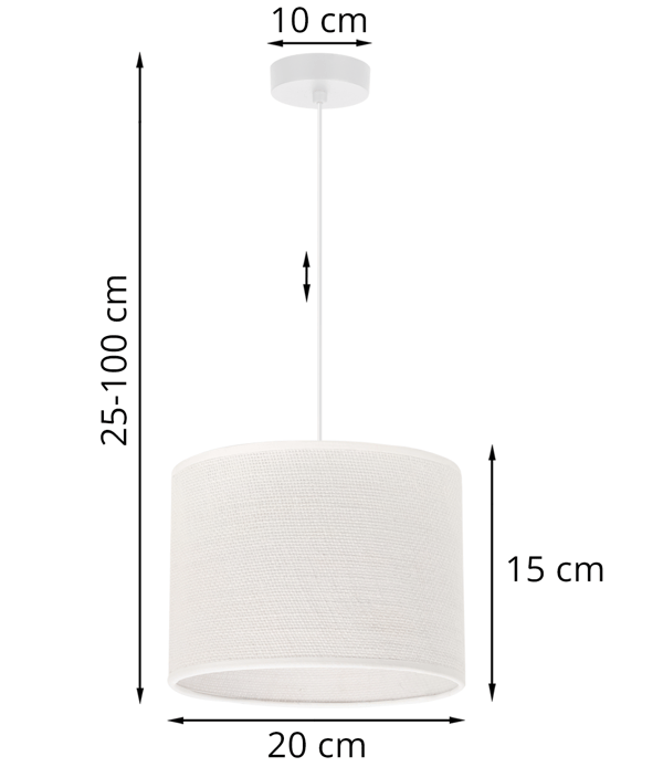HVID JUTE HÆNGELAMPE 1 FLAD HVID LAMPESKÆRM 20CM E27