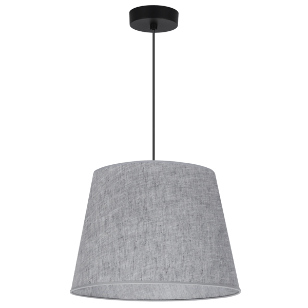 Hængelampe, linnedkegle, sort, 1 flad, grå lampeskærm L04 38cm