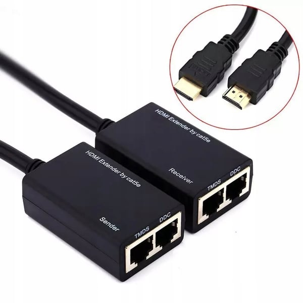 HDMI-LAN-muunninkaapeli, RJ45, kierretty parikaapeli, 30 m