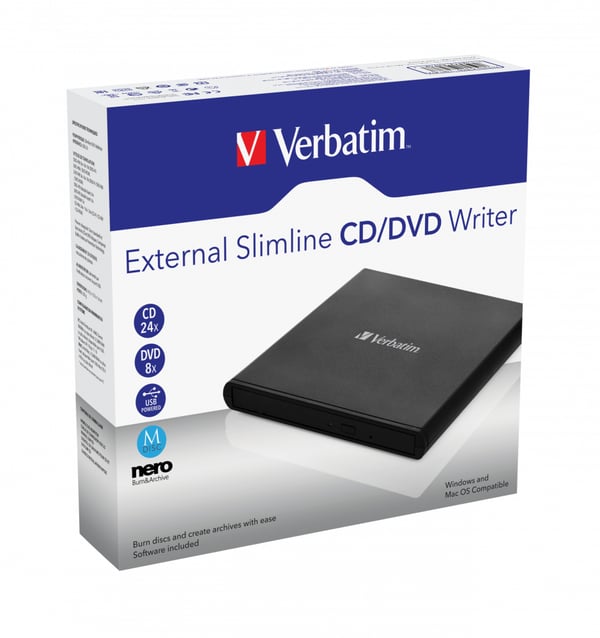 Verbatim ekstern CD/DVD RW-brænder USB 2.0 Slim Light