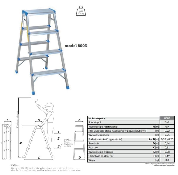 KAKSIPUOLISET ALUMIINITIKKAAT 90 CM 3 ASKELMAA + TASOLLA - DR8003