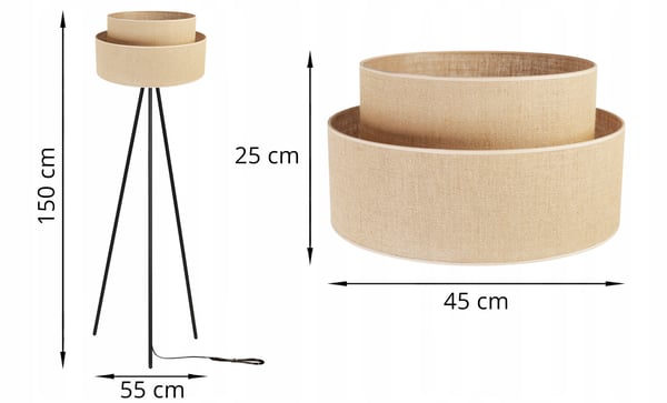 GULVLAMPE MED STÅENDE TRIPOD I METALSKÆRM 45 CM