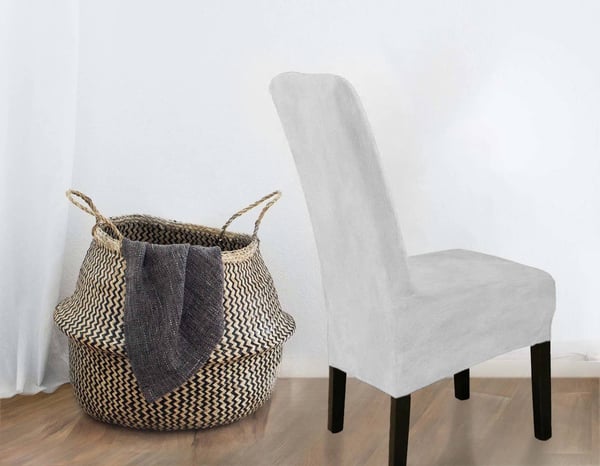 Paksu samettinen tuolinpäällinen, vaaleanharmaa, koko L, korkea selkänoja 70 cm