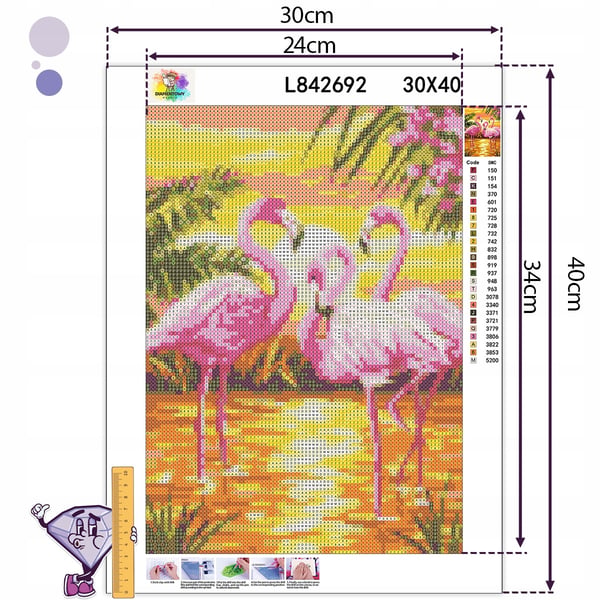 Ob_L_93 - Timanttimaalaus 30x40 - Eläimet, Flamingo