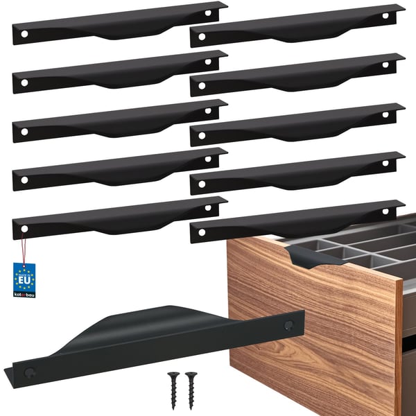 KOTARBAU® møbelgreb med moderne kant, aluminium, mattsort, 160/180 mm, 10 stk