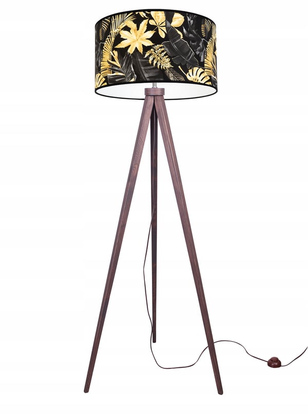 GULVLAMPE MED TRIPODSKÆRM GYLDNE BLOMSTER LED