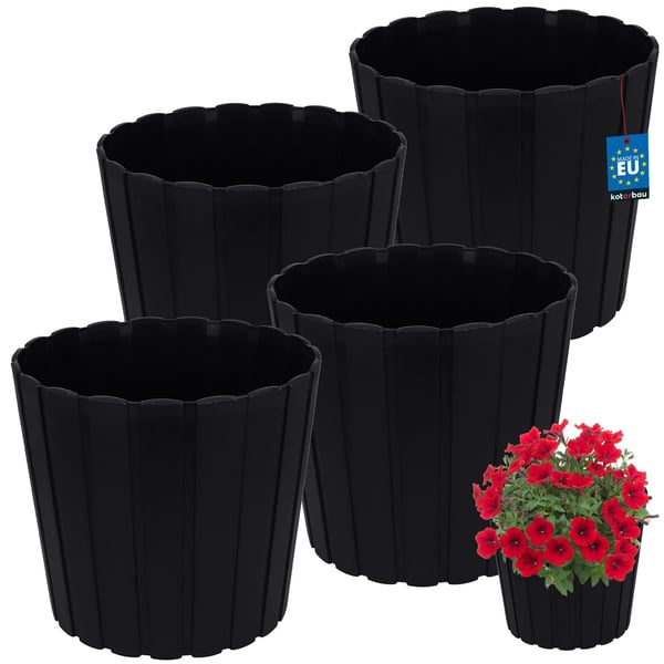 Plastik urtepotte til blomster og krydderurter på altanen eller terrassen, antracit, 29 cm, 4 stk.