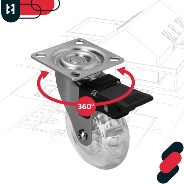 KOTARBAU® Møbelhjul Til Møbelskabe Gummihjul Med Bremse Transparent 75 MM