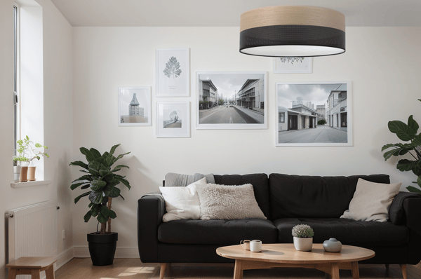 Loftlampe i træplexi, sort, 50 cm, gylden eg