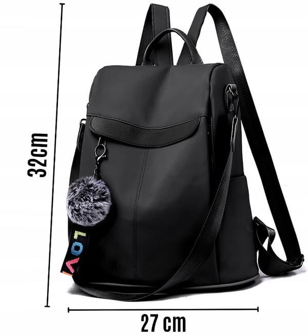 Musta reppu, tilava, 2-in-1-laukku, vedenpitävä, säädettävät olkaimet, 5 taskua