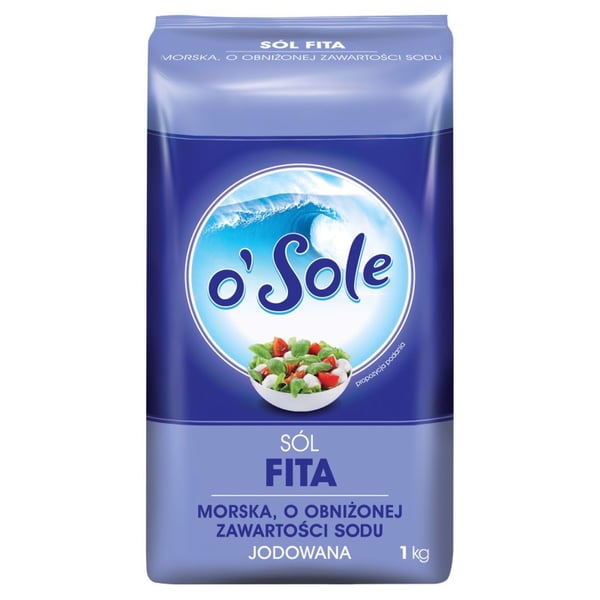 o'Sole Jodioitu merisuola, jossa vähäsuolaista pitoisuutta 1 kg