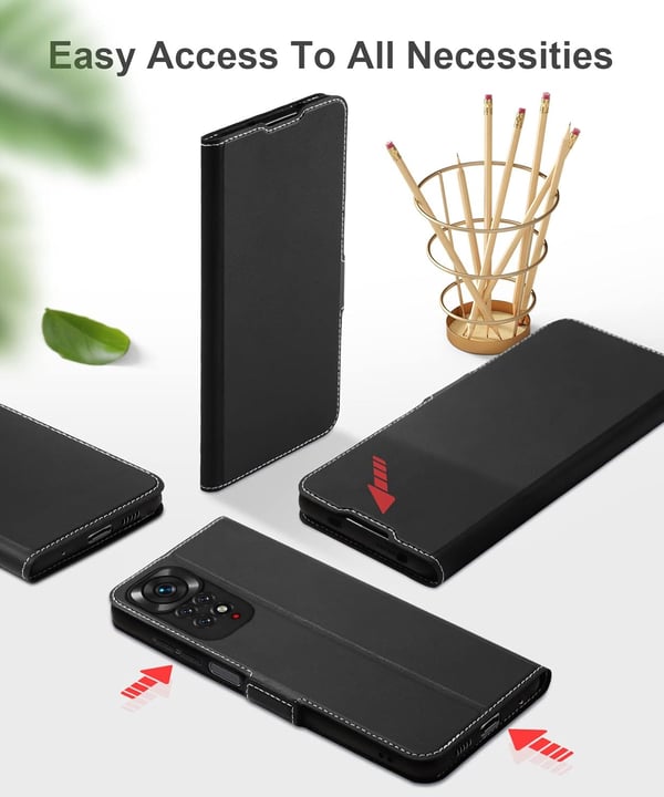 Etui til Xiaomi Redmi Note 11 / Note 11S, øko-læder, sort, med klap