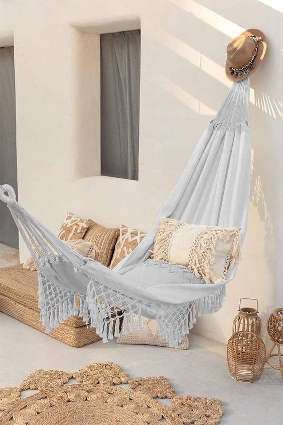 Roikkuva makramee boho-puutarhariippumatto, yhdelle hengelle, vahva, 280x80, keinutuoli, harmaa