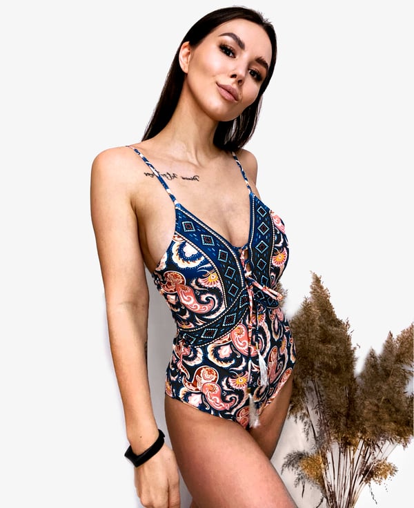 Slankende badedragt i ét stykke, sexet boho aztec M