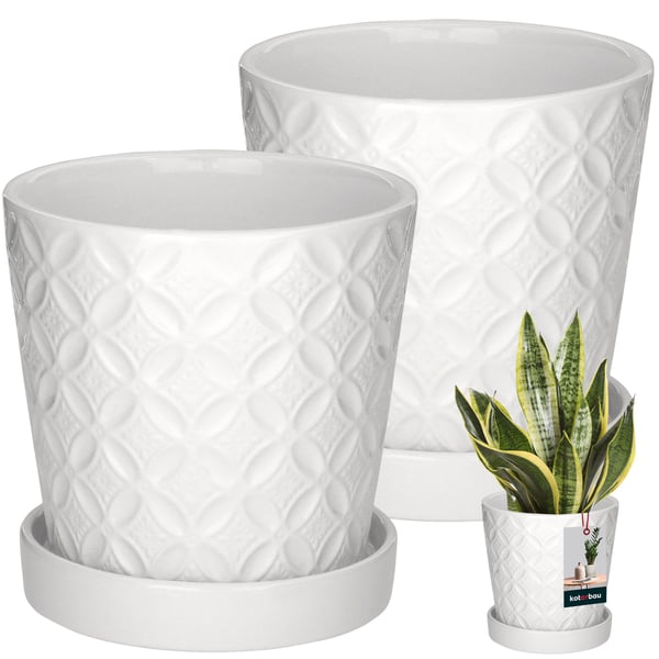 KOTARBAU® 2 st. rund vit blomkruka 13 cm med fat glaserad keramik örtkruka växtskydd