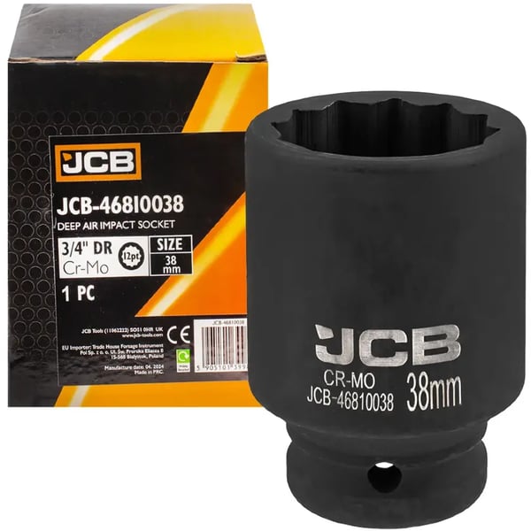 JCB DYB SLAGTOPPENØGLE 3/4" Cr-Mo 12-kant 38 mm TOPNØGLE