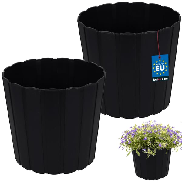 Muovinen kukkaruukku kukille ja yrteille parvekkeelle tai terassille, antrasiitti, 20 cm, 2 kpl.