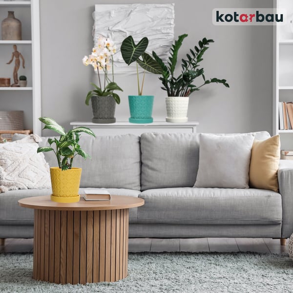 KOTARBAU® Rund senapsfärgad kruka 13 cm blomkruka med fat glaserad keramik växt- och örtkruka