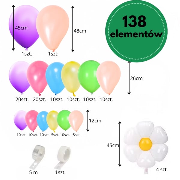 Pastel margueritt ballon guirlande, fødselsdagsballoner, blomster, xxl, 139 stk.