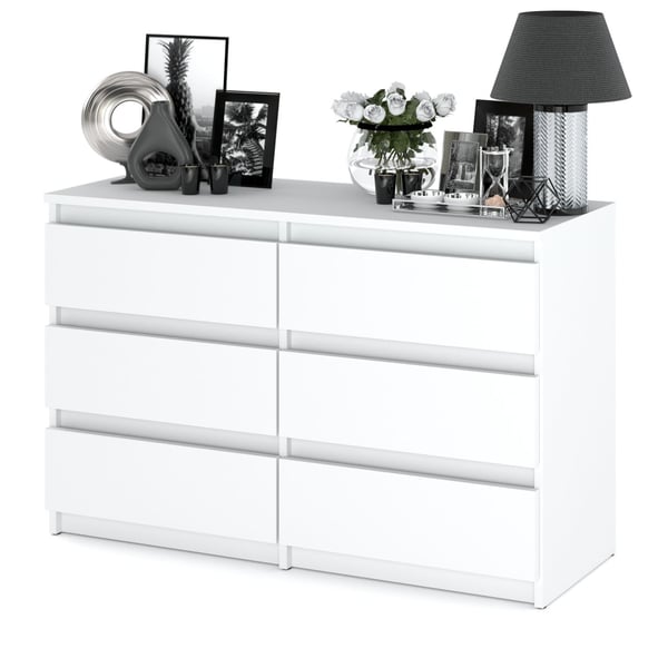 Hvid kommode med 6 skuffer 100 CM TV-skab Stuemøbel Skænk Garderobe