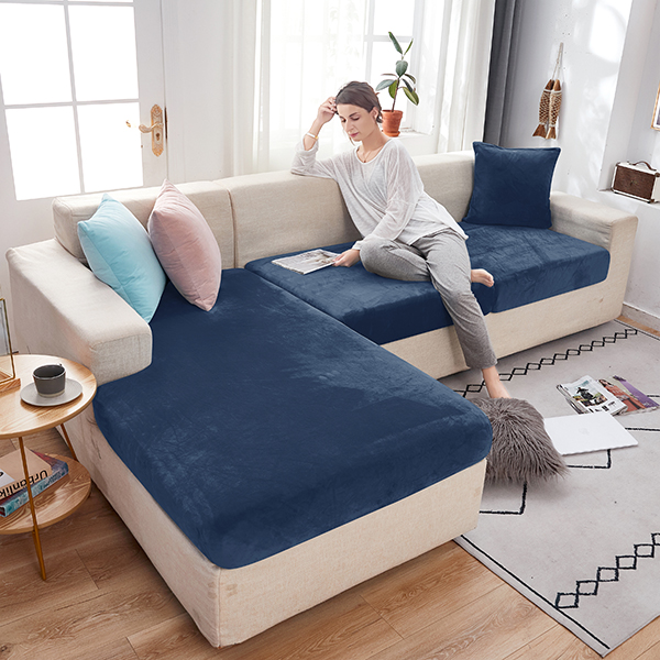Sengetøj tæppe til seng, sofa og hjørnesofa i fløjl, marineblå
