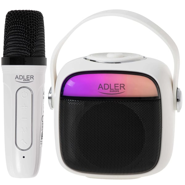 AD 1199 valkoinen karaokekaiutin mikrofonilla - SD/USB/AUX/Bluetooth