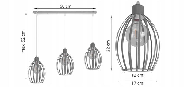Lofthængelampe i metal med E27 LED