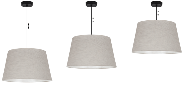Hængelampe, linnedkegle, sort, 1 flad, lys beige lampeskærm, L02 44cm