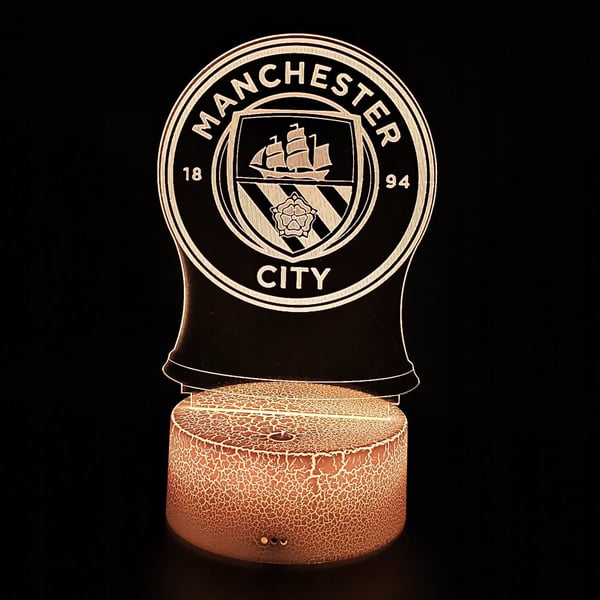 Manchester Citys vapensköld nattlampa för barn 16 LED 3D + fjärrkontroll