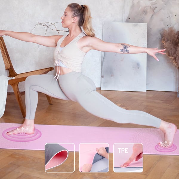 Yogaset HMS matta TPE ljusrosa YM10 och block grå KJ02 och remmen SJ02