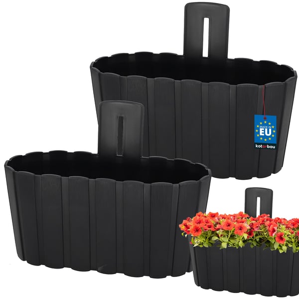 Vägghängande blomkruka med handtag antracit 28 cm set om 2