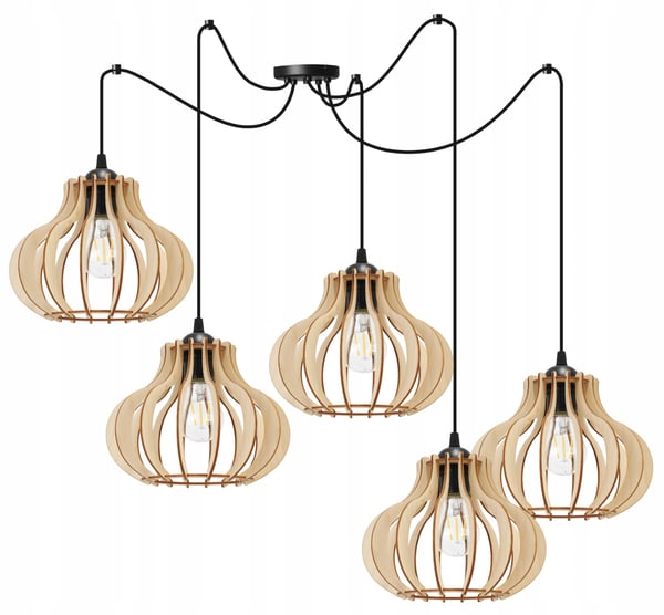Hængende lampe, loftslysekrone, træ, LED lampeskærm