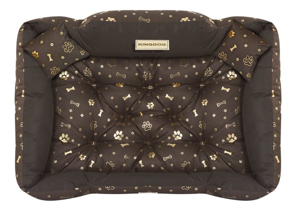 Hundeseng kennel KINGDOG 100x75 cm personaliseret vandtæt guld ben