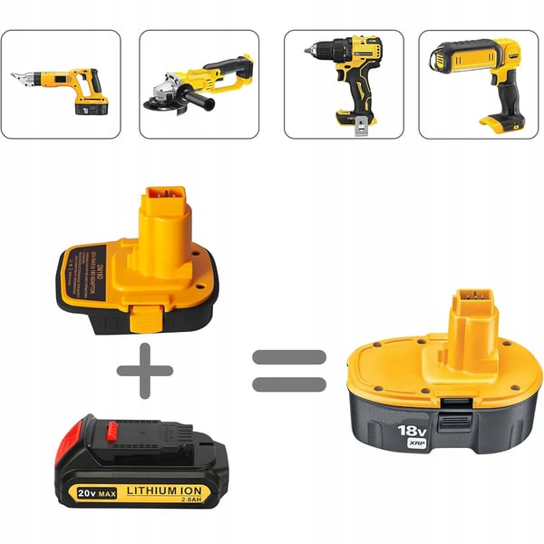 Dewalt DCB201 adapter för Dewalt och Milwaukee 18V batterier gul/svart