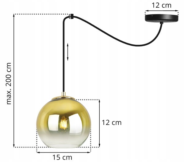 HÆNGELAMPE, LOFTKRONE, GYLDEN LAMPESKÆRM, 15 CM