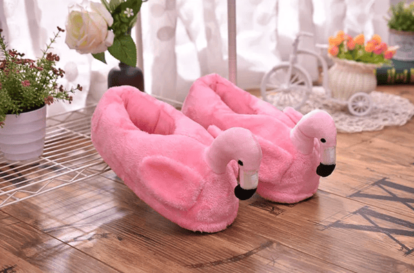Plyschiga flamingo tofflor bekväma varma presentidé roliga rosa ONESIES