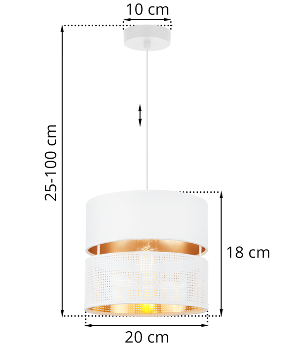 ASTI DUO HÆNGELAMPE HVID 1 FLAD HVID GYLDEN LAMPESKÆRM TS 20CM