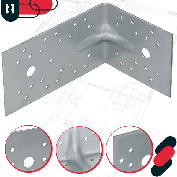 Kotarbau® Kirvesmiehen kulmakappale, teräsrakenteinen liitin, kohokuvioinnilla, ruostumaton teräs, 100x150x80 mm
