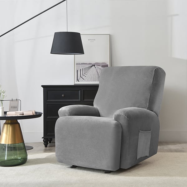 Päällinen nojatuoliin taittuvalla jalkatuella (4 osaa), samettia, tummanharmaa