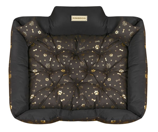 Hundeseng kennel KINGDOG 115x95 cm personliggjort vandtæt gyldne knogler